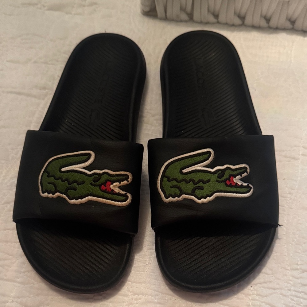 Lacoste Black and Green Slide Sandals - Picture 3 of 4